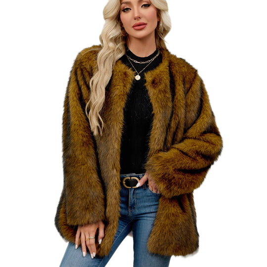 Damen Luxus Kunstpelz-Cape mit weit geschnittenem Schnitt EB