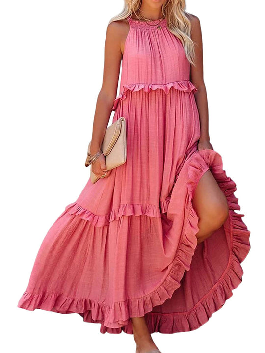 Damen Maxikleid mit einem eleganten Volant-Design und lockerem Schnitt EB