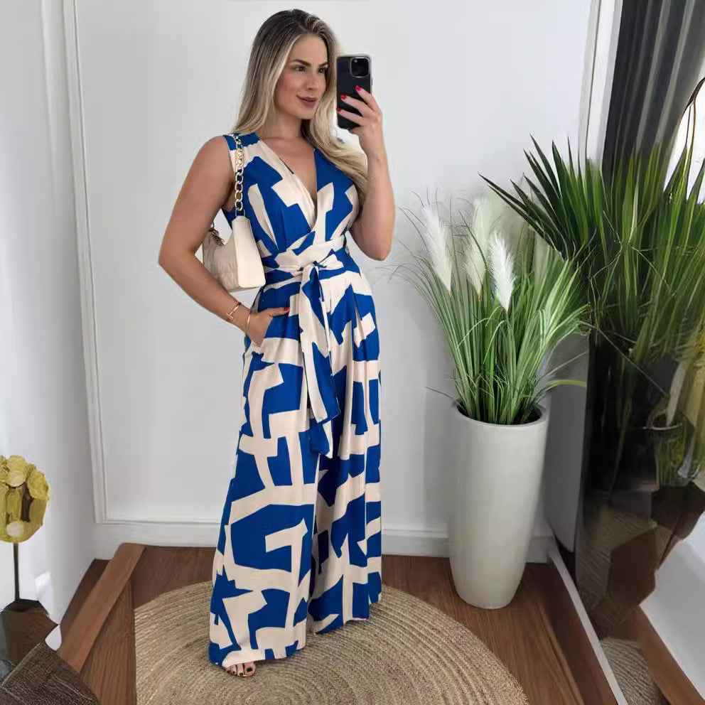 Damen Jumpsuit mit tiefem V-Ausschnitt und eleganter Taille EB