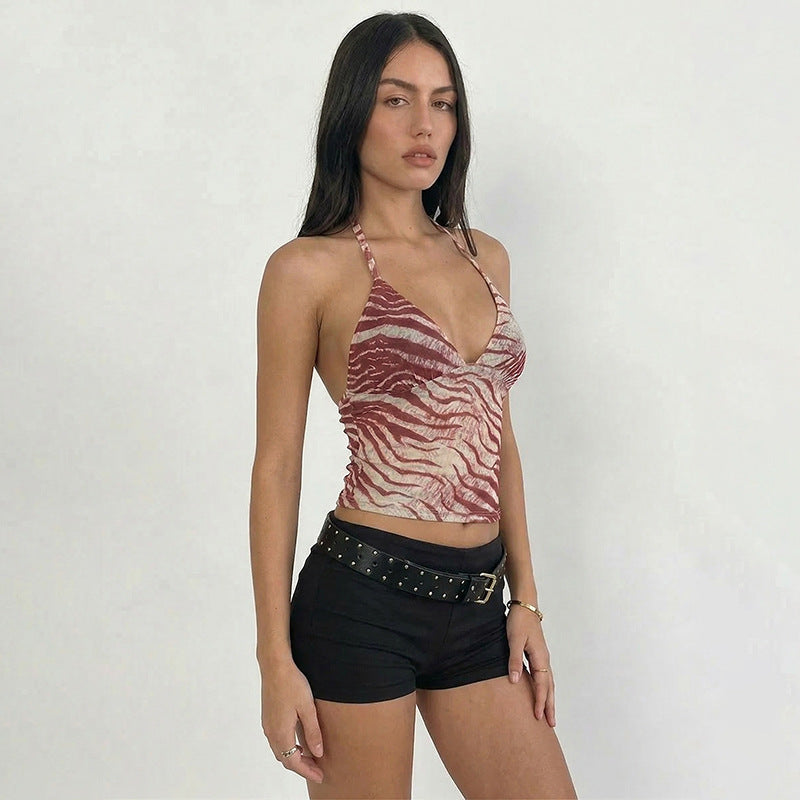 Damen Halter-Top mit exotischem Tiermuster und figurbetontem Schnitt EB