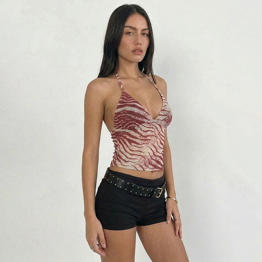 Damen Halter-Top mit exotischem Tiermuster und figurbetontem Schnitt EB