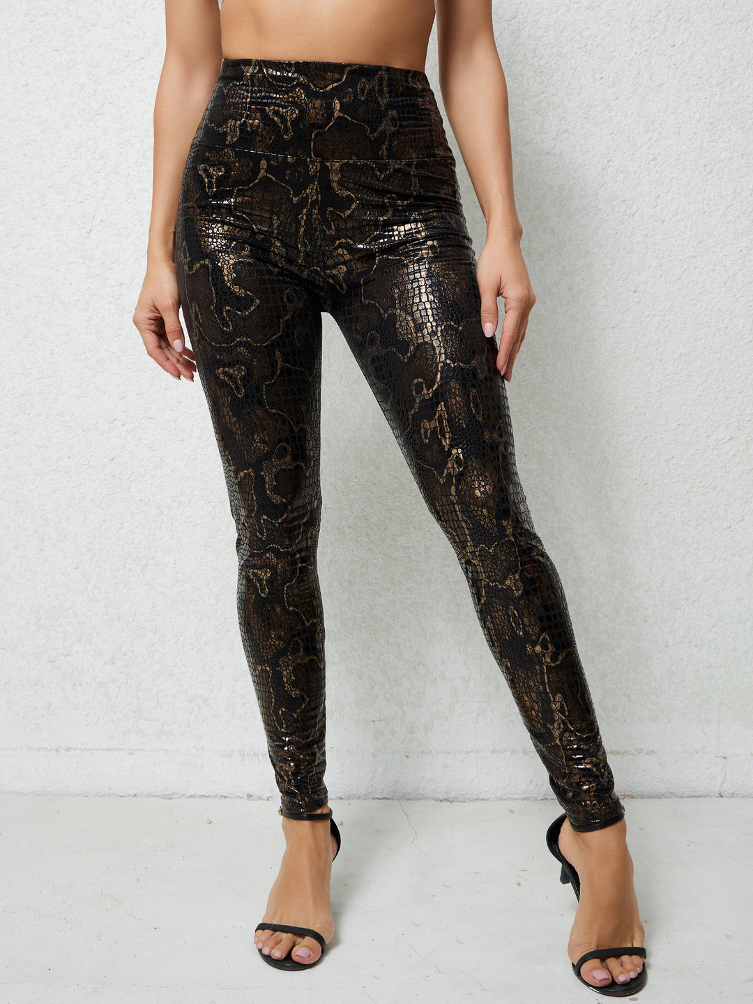 Damen Hochglänzende Leggings im Schlangenmuster EB