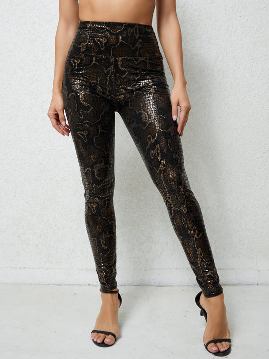 Damen Hochglänzende Leggings im Schlangenmuster EB