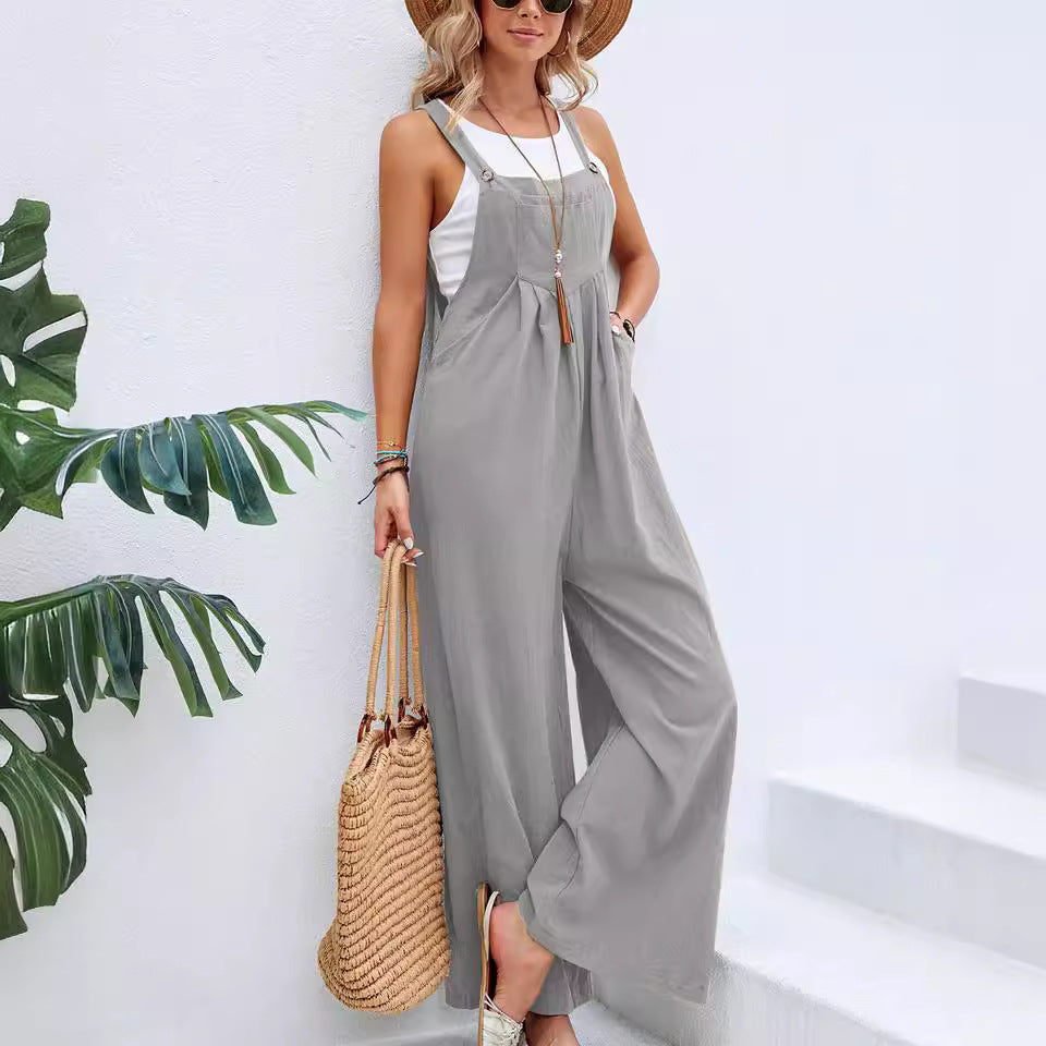 Damen lässiger Jumpsuit mit breiten Beinen und modischen Trägern EB