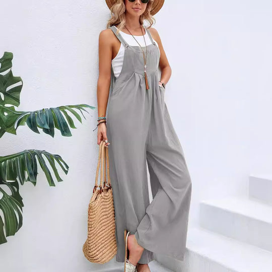 Damen lässiger Jumpsuit mit breiten Beinen und modischen Trägern EB