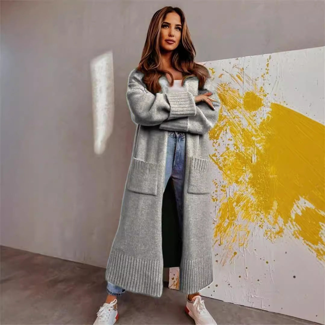 Damen Langer Strickcardigan mit praktischen Taschen und lässigem Schnitt EB