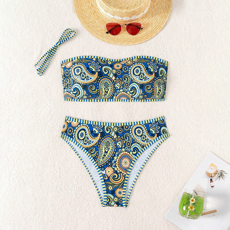 Damen Bandeau-Bikini mit buntem Paisley-Muster EB