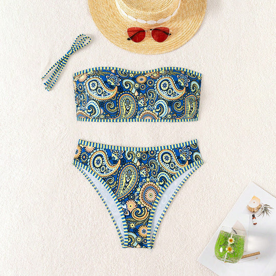 Damen Bandeau-Bikini mit buntem Paisley-Muster EB