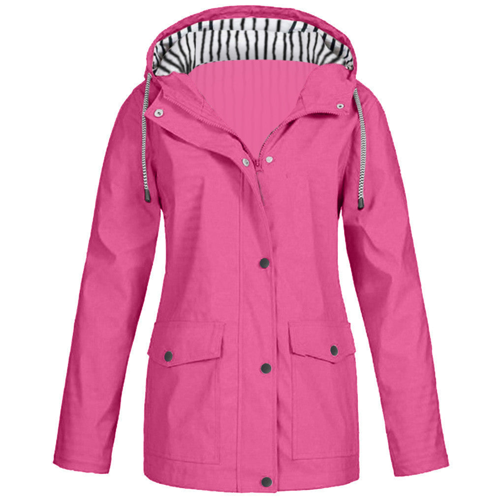 Damen nan wasserdichter Parka mit Kapuze, Kordelzug und aufgesetzten Taschen EB