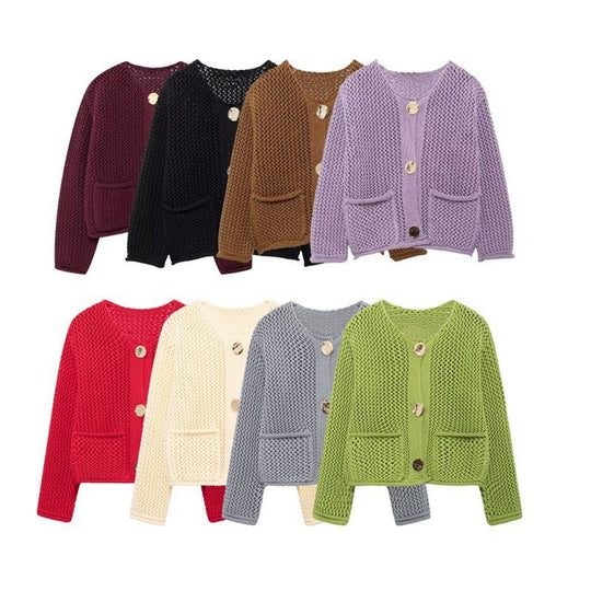 Damen Strickjacke mit offener Maschenstruktur und komfortablen Taschen EB