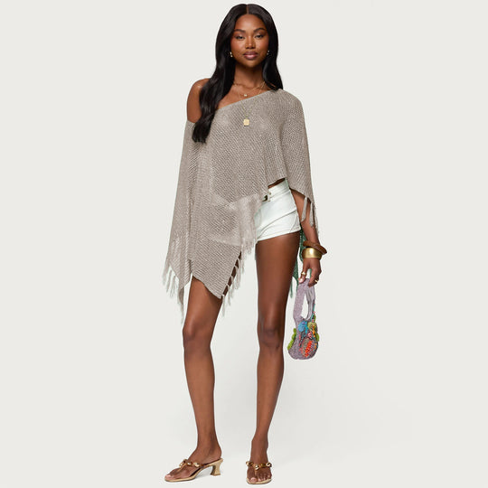 Damen stylischer Poncho mit Fransen EB