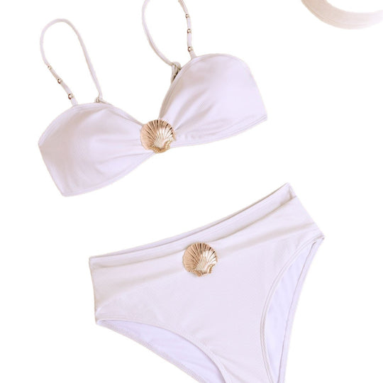 Damen Hochgeschnittener Bikini mit elegantem Muschel-Detail EB
