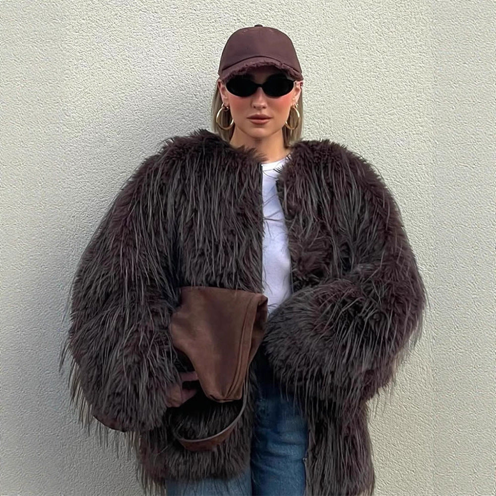 Damen Oversized Kunstpelzjacke EB