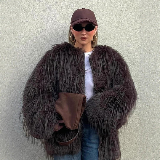 Damen Oversized Kunstpelzjacke EB