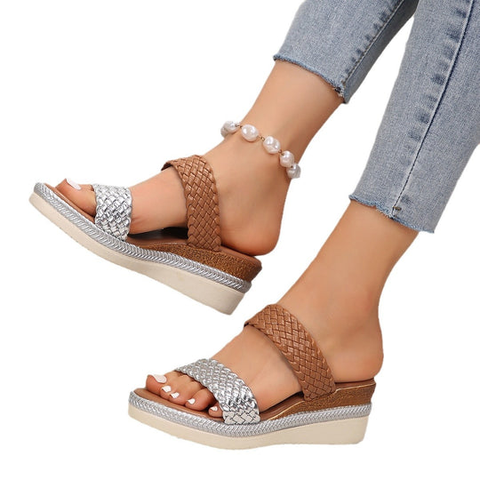 Damen Plateausandalen mit geflochtenem Riemendesign und komfortabler Sohle EB