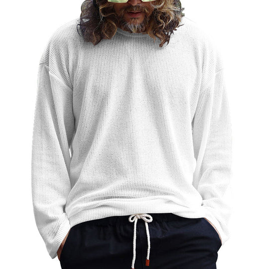Herren lässiges langärmliges T-Shirt mit strukturierter Oberfläche und modernem Rundhalsausschnitt EB