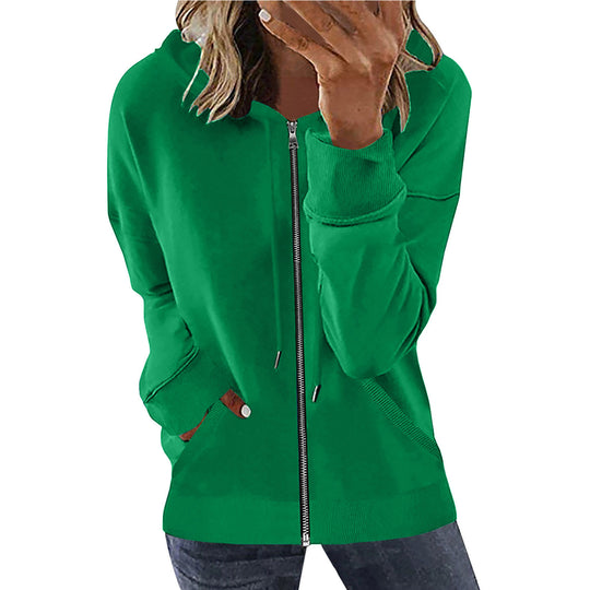 Damen nan Kapuzenjacke mit durchgehendem Reißverschluss, Kängurutaschen und elastischen Bündchen EB