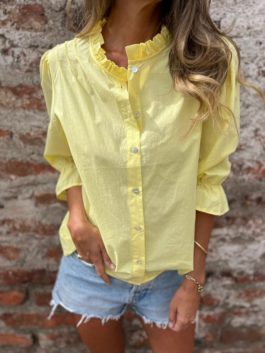 Damen luftige Bluse mit Rüschendetails und voluminösen Ärmeln EB