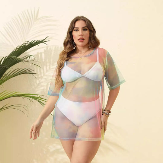 Damen transparenter Strandüberwurf aus leichtem Netzmaterial EB