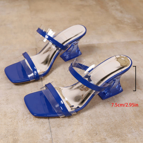 Damen moderne Sandalen mit transparentem Design und mittelschichtigem Blockabsatz EB
