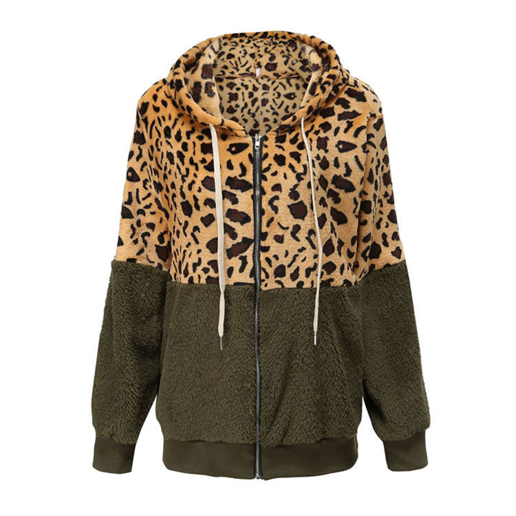 Damen Modischer Fleece-Hoodie mit tierischem Muster und Kontrastdetails EB