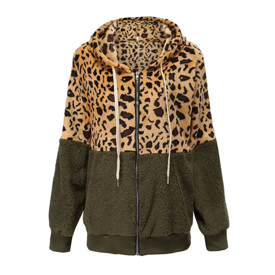 Damen Modischer Fleece-Hoodie mit tierischem Muster und Kontrastdetails EB