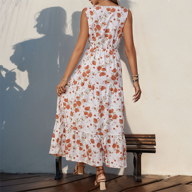 Damen Maxikleid mit floralem Design und Rüschendetails EB