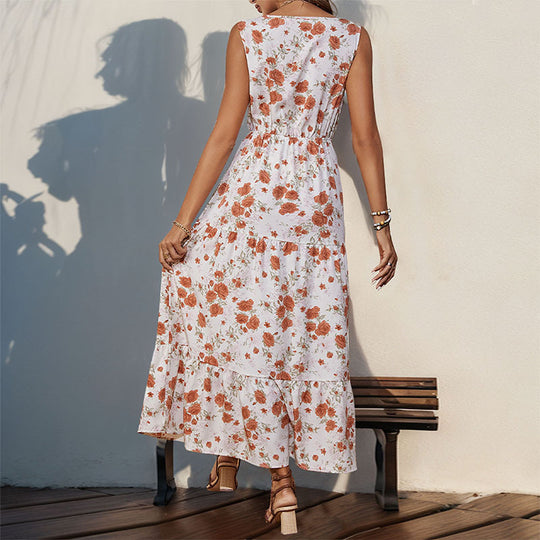 Damen Maxikleid mit floralem Design und Rüschendetails EB