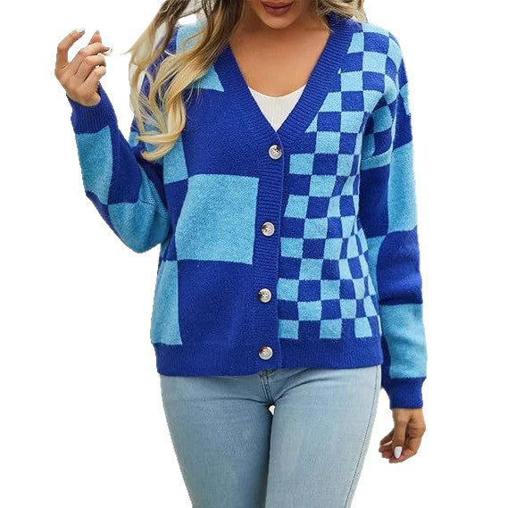 Damen Cardigan mit modischem Karomuster EB
