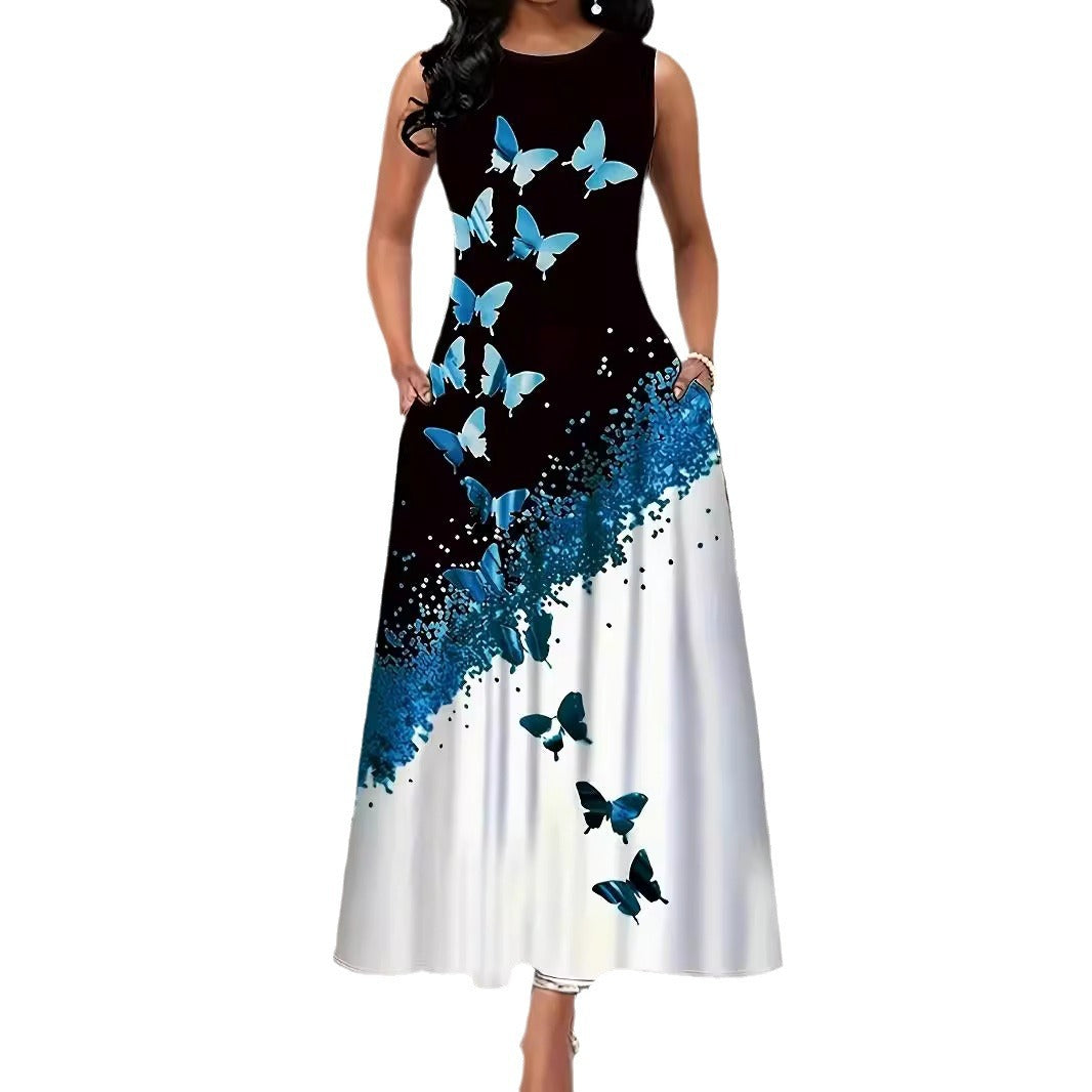 Damen Maxikleid mit elegantem Schmetterlingsdesign und praktischen Taschen EB
