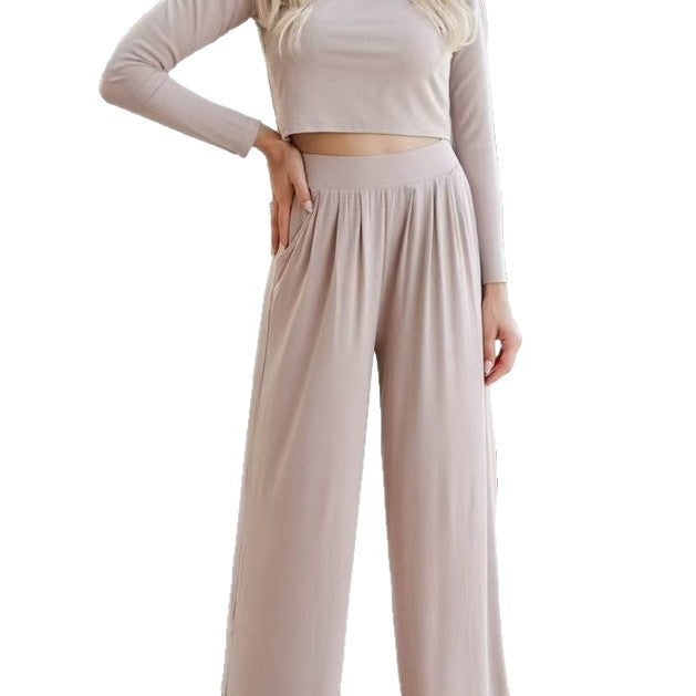 Damen lässiges Set aus cropped Oberteil und weiten Hose EB