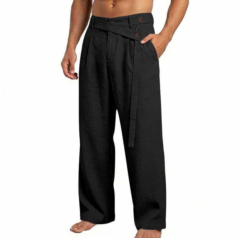 Herren nan weite Leinenhose mit Wickelbund, hoher Taille und legerem Bein EB