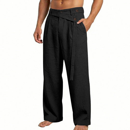Herren nan weite Leinenhose mit Wickelbund, hoher Taille und legerem Bein EB