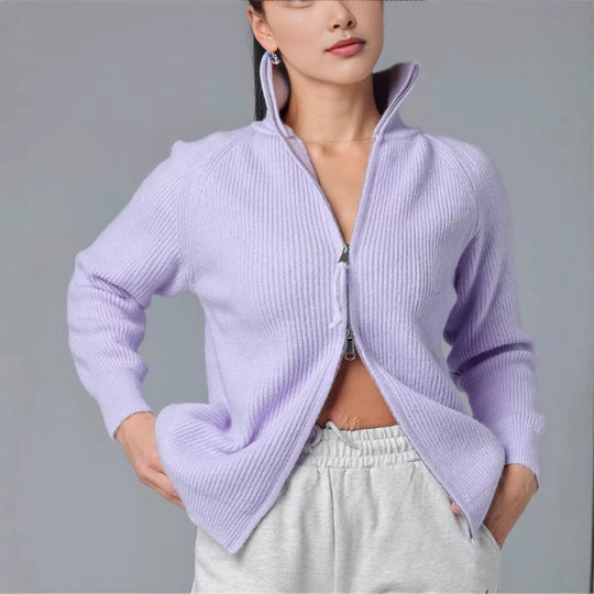 Damen Strickjacke mit hohem Kragen und Reißverschluss EB