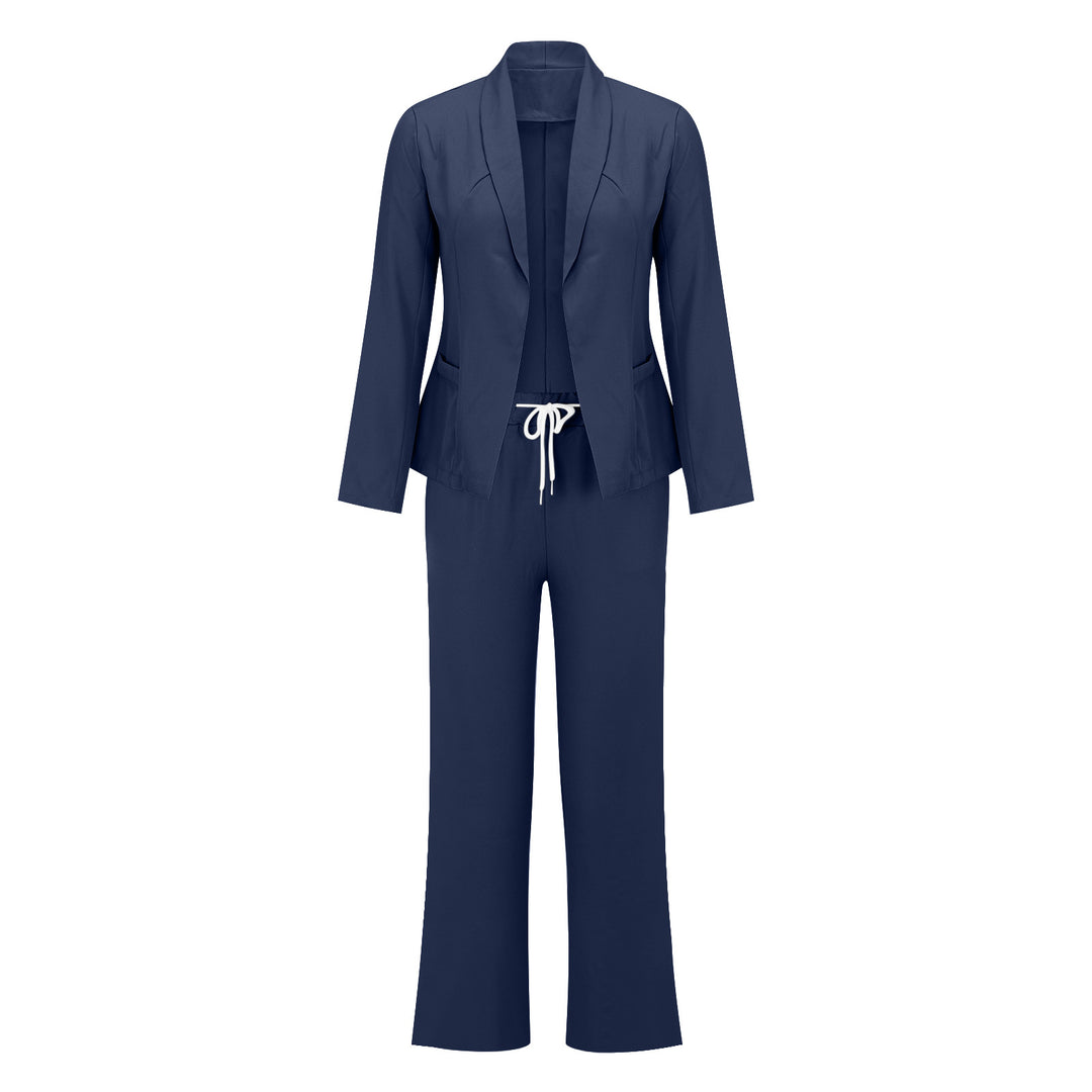 Damen eleganter Jumpsuit mit Blazer-Optik und verstellbarem Taillenzug EB