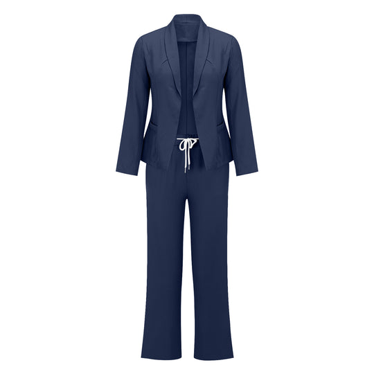 Damen eleganter Jumpsuit mit Blazer-Optik und verstellbarem Taillenzug EB