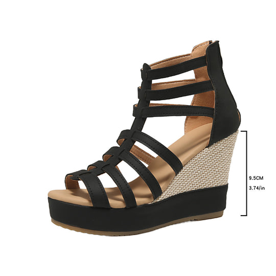 Damen Wedge-Sandalen mit elegantem Geflecht und robustem Absatz EB