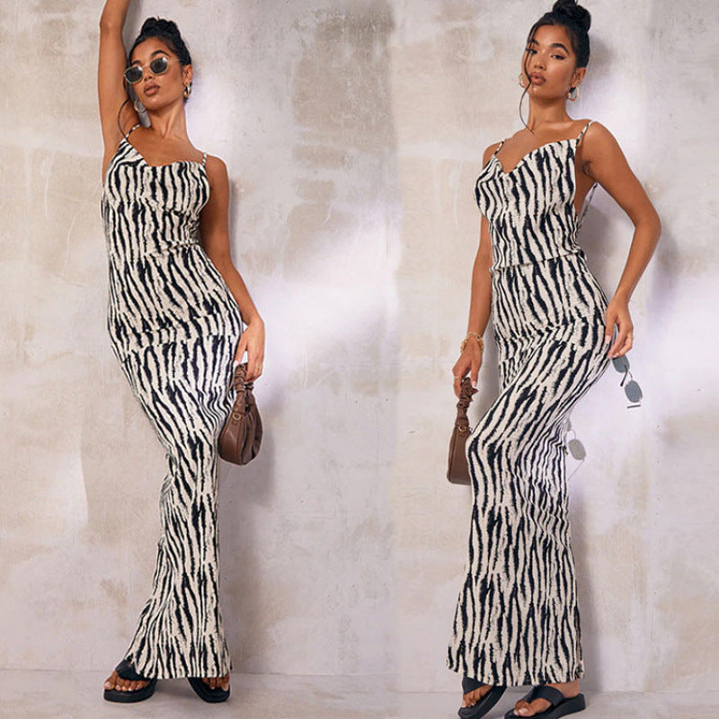 Damen Maxikleid mit tierischem Print EB