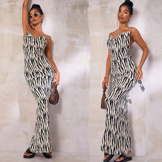 Damen Maxikleid mit tierischem Print EB