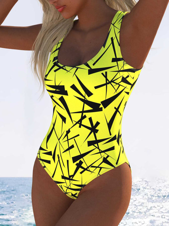 Damen Badeanzug mit kreativem Grafikdesign und hohem Beinausschnitt EB