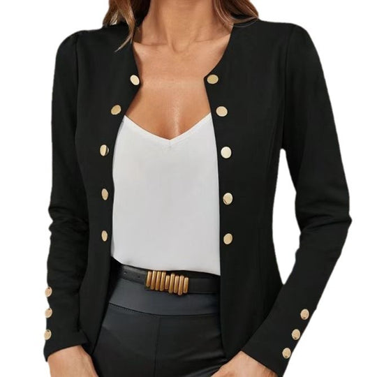 Damen elegante Blazerjacke mit kontrastierenden Knöpfen EB