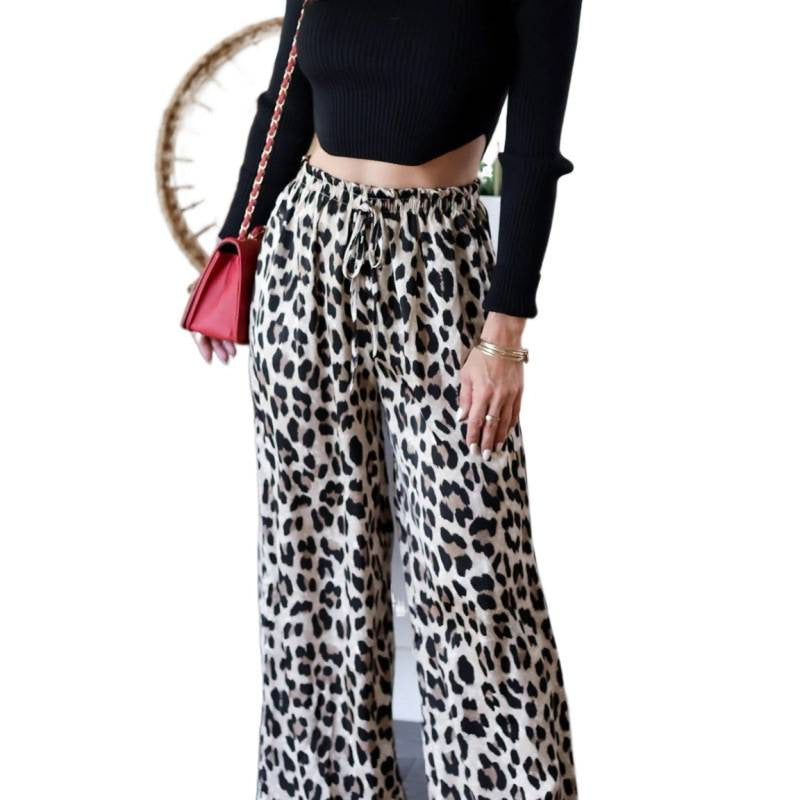 Damen Elegante Weitbein-Hosen im modischen Leopardenmuster EB