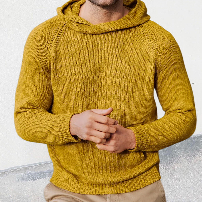 Herren Strickpullover mit Kapuze und feiner Maschenstruktur EB