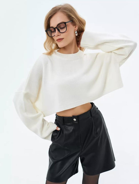 Damen Crop-Pullover mit weiten Ärmeln und lässigem Schnitt EB