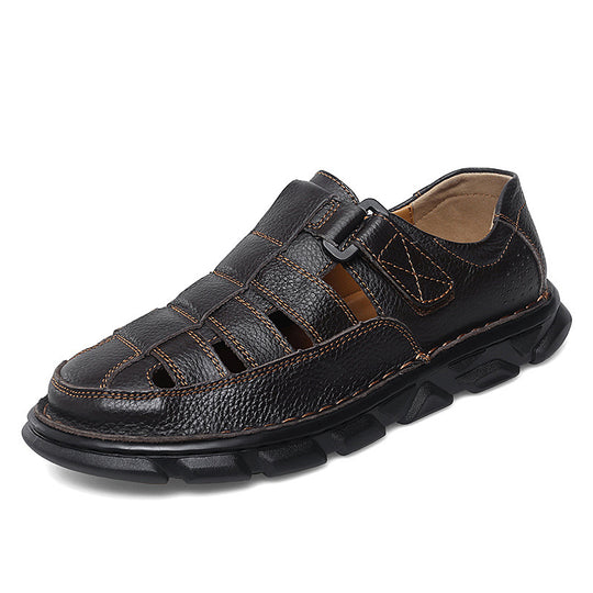 Herren offene Leder-Sandalen mit praktischem Klettverschluss und rutschfester Sohle EB