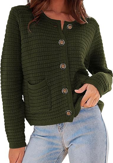 Damen Strickjacke mit dekorativen Knöpfen und praktischen Taschen EB