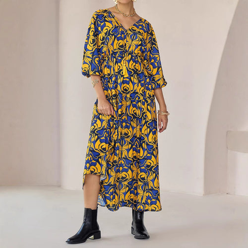 Damen Maxikleid mit floralem Design und praktischen Raffungen EB