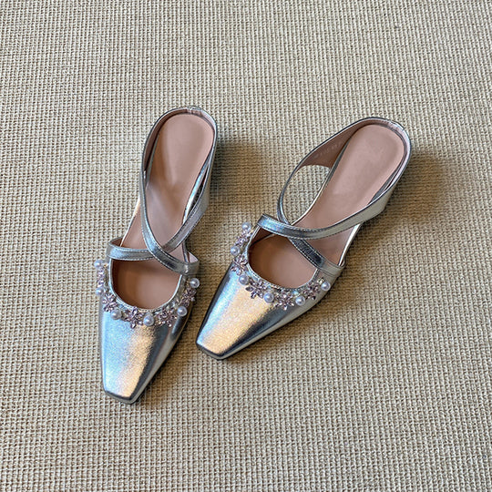 Damen Slingback-Pumps mit strassbesetztem Dekor EB