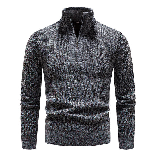 Herren eleganter Strickpullover mit modernem Stehkragen und Reißverschluss EB