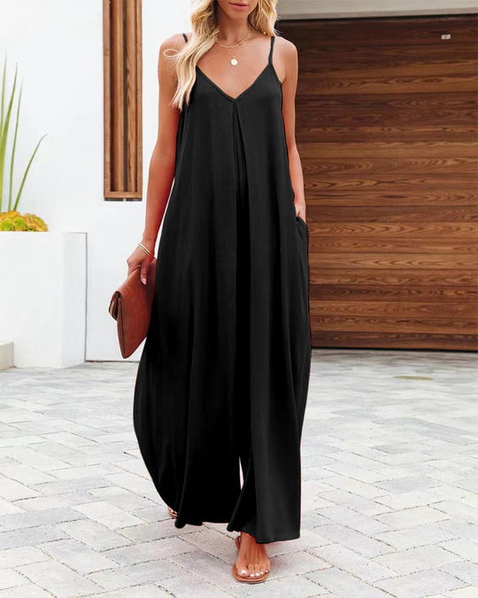 Damen Smarter Jumpsuit mit tiefem V-Ausschnitt und Seitentaschen EB